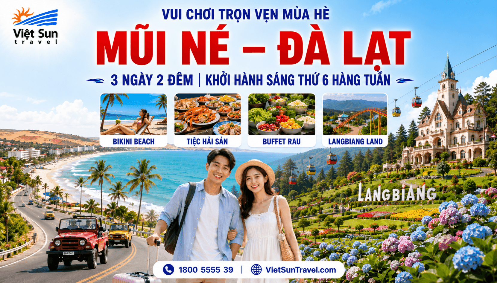 TOUR DU LỊCH MŨI NÉ – ĐÀ LẠT: Bikini Beach – Tiệc Hải Sản – Buffet Rau – Langbiang Land”